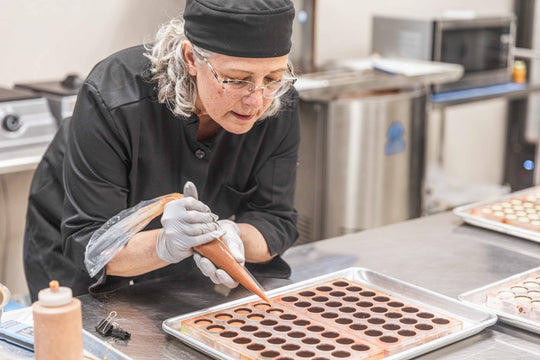 Third step of the process of making chocolates