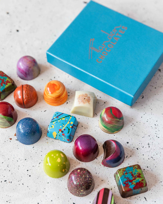 bonbons displayed next to a box