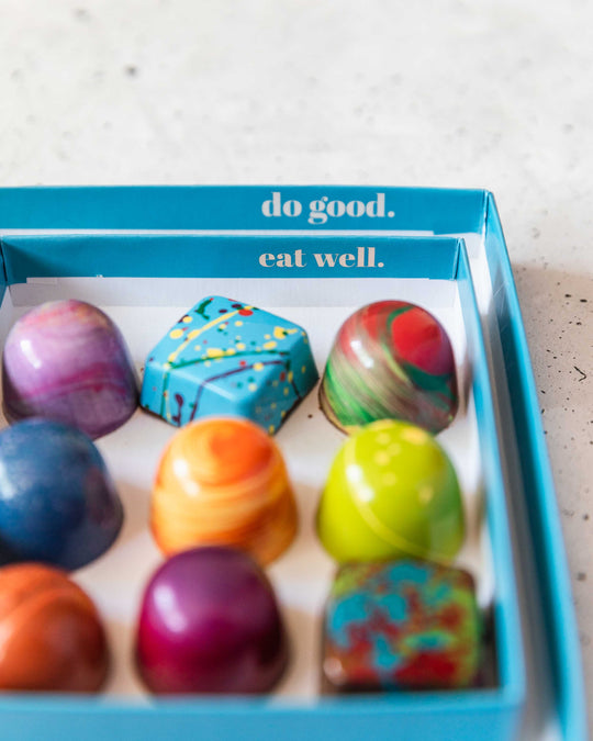 Bonbons displayed inside a box