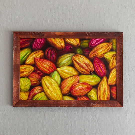 Picture frame of cacao beans